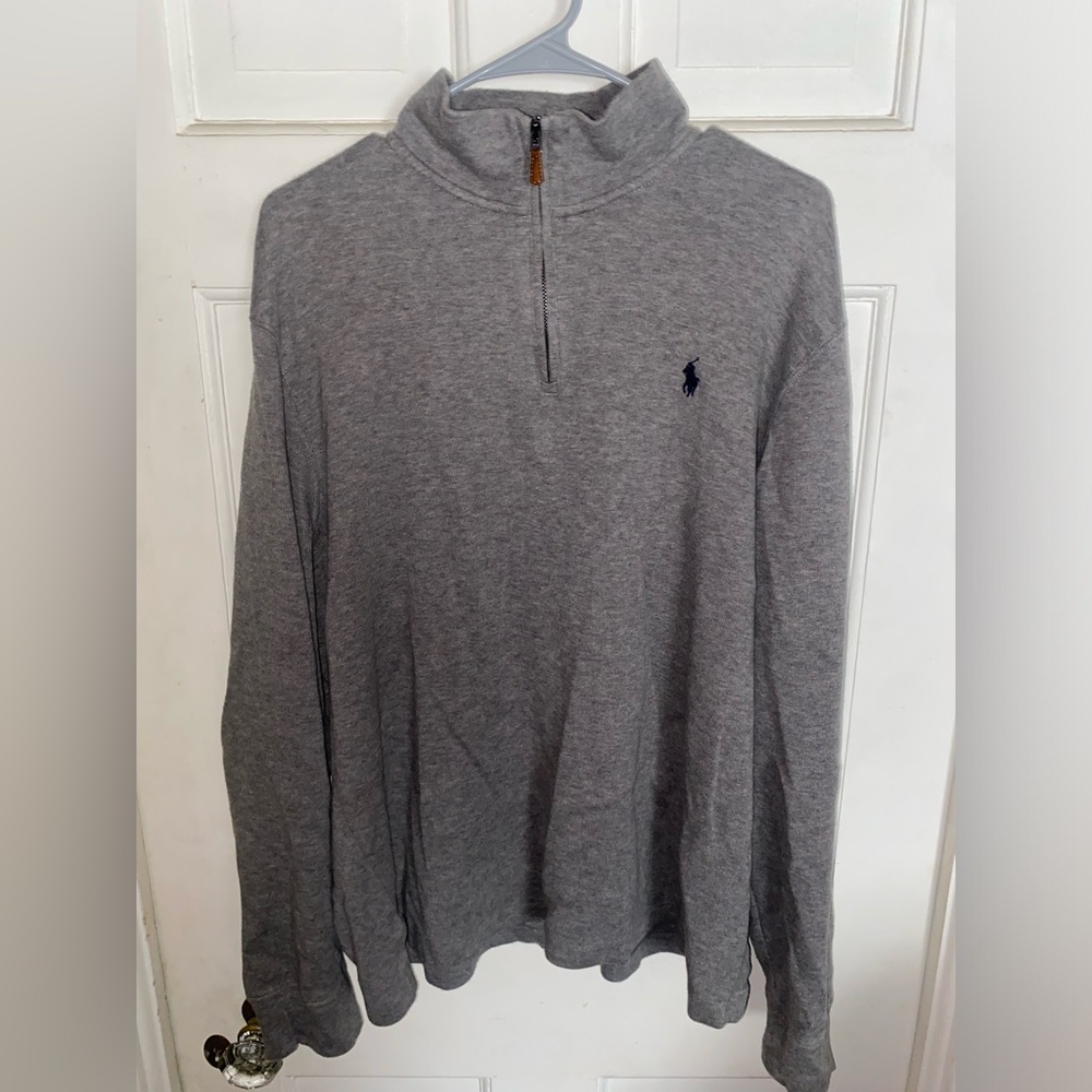POLO RALPH LAUREN QUARTER ZIP SIZE L DRESS SWEATER PULLOVER LIGHT GREY ESTATE